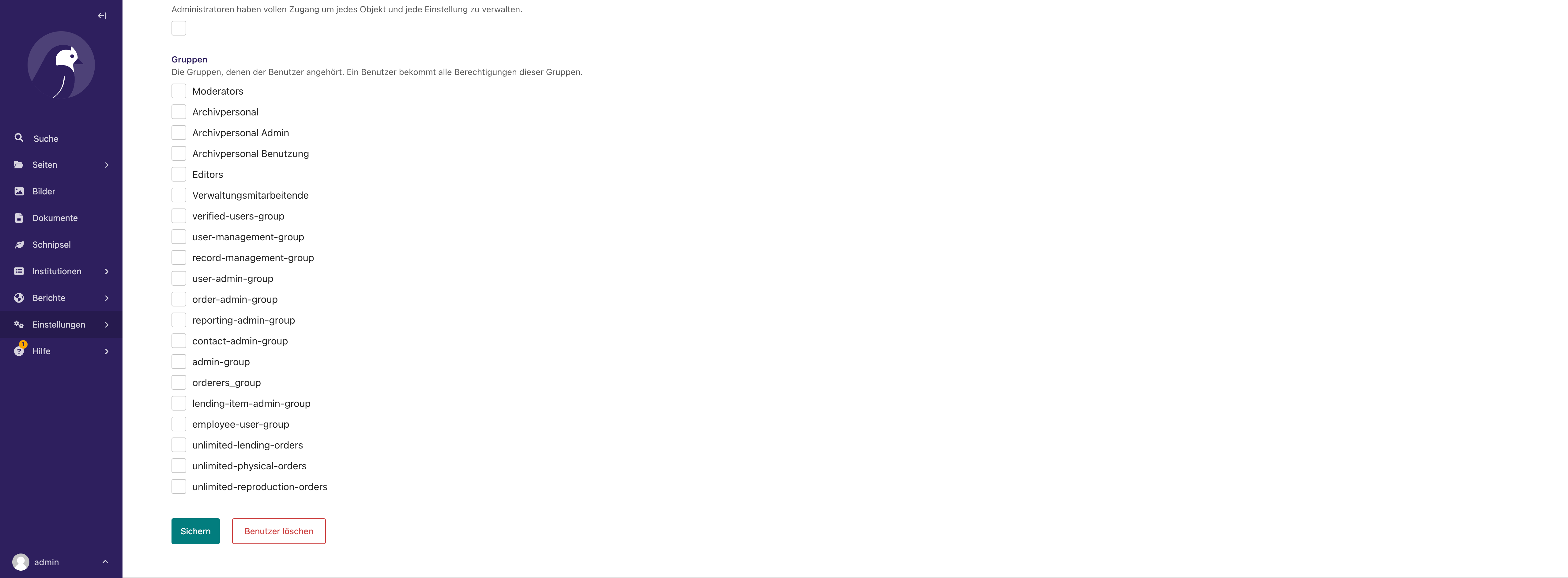 CMS add groups to user