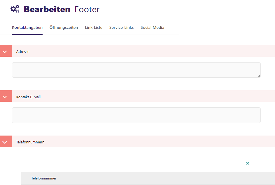 CMS contact info Settings