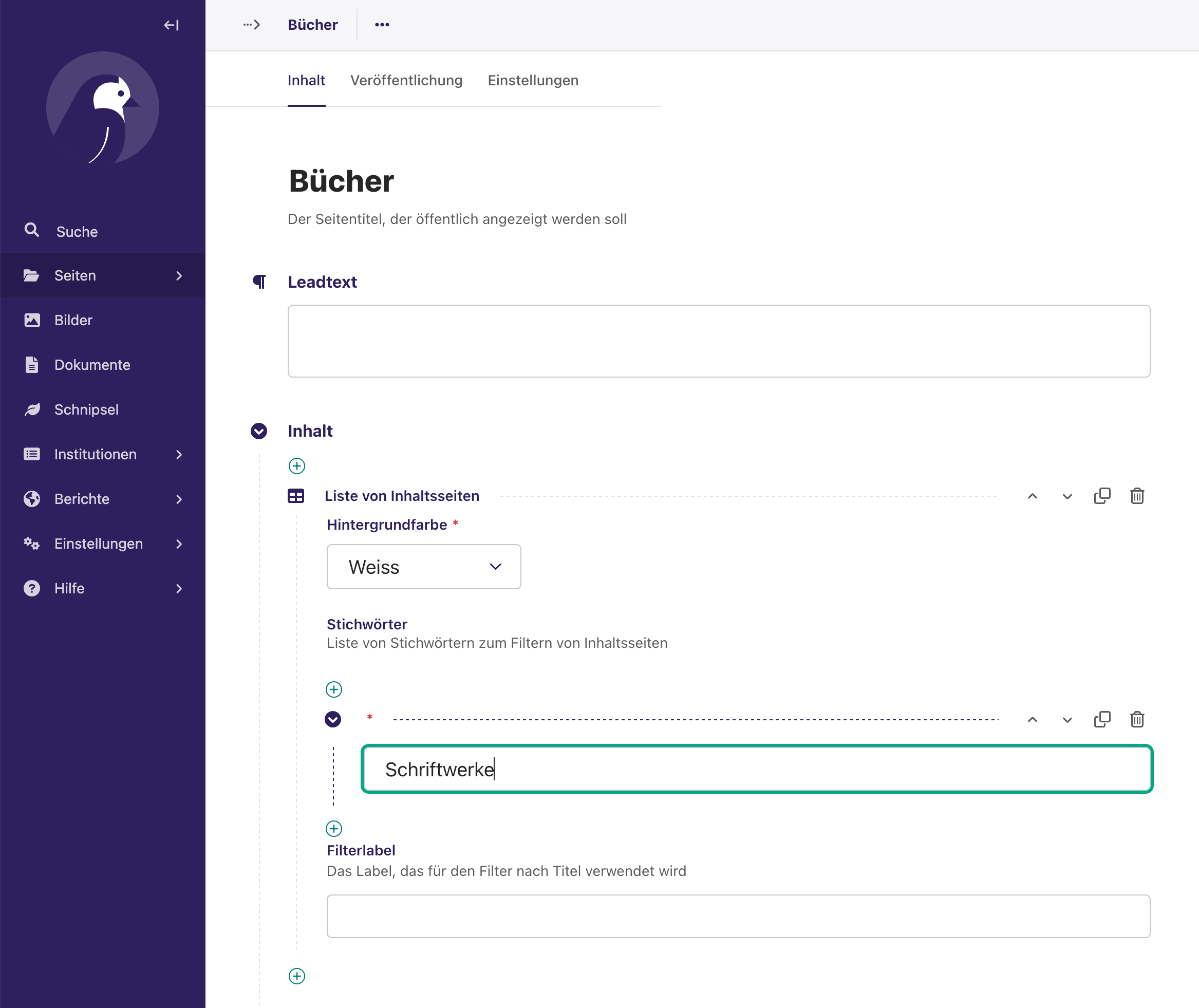 Remplir le contenu des pages de contenu dans le CMS