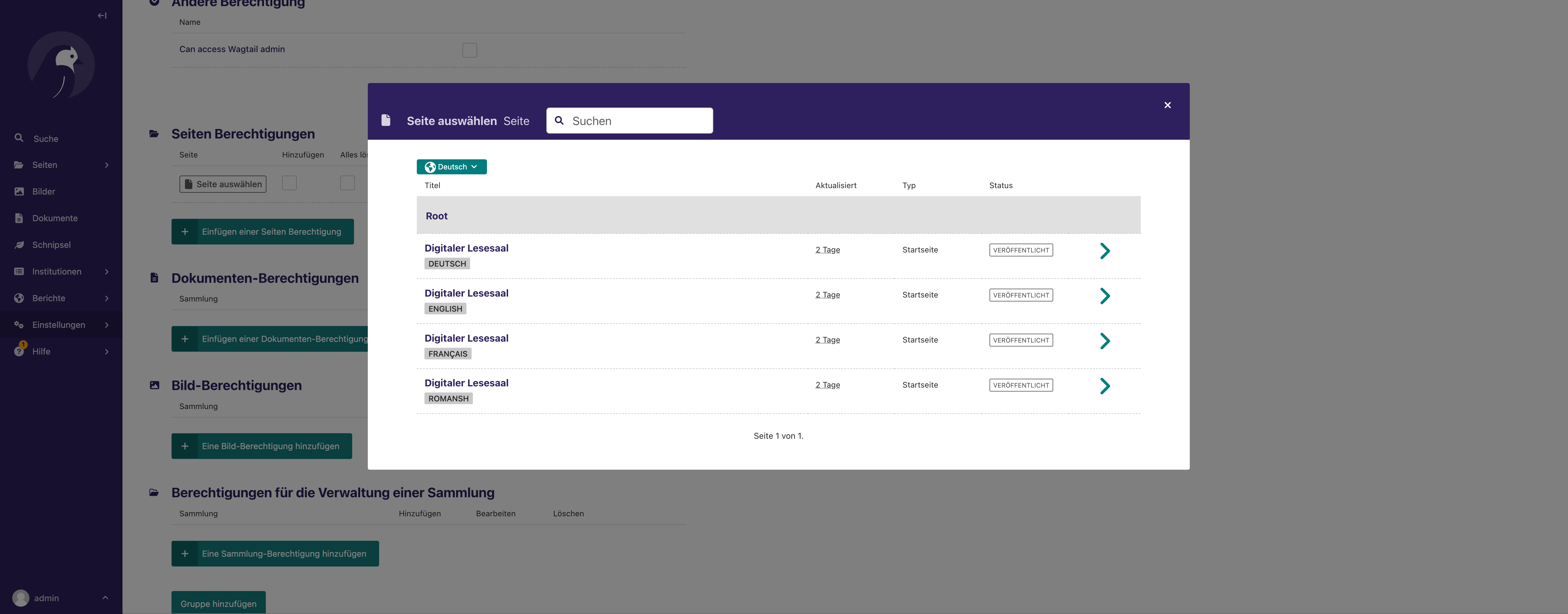 CMS select page permission